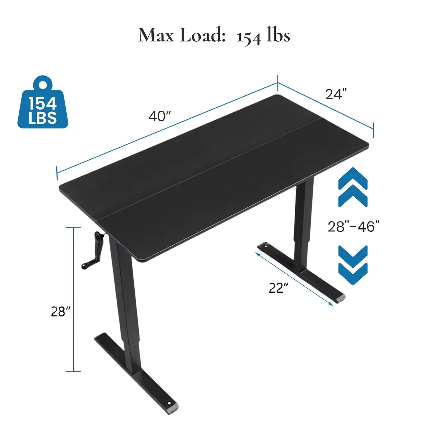 PureDesk™ Manual Standing Desk - Adjustable Height, Solid Frame