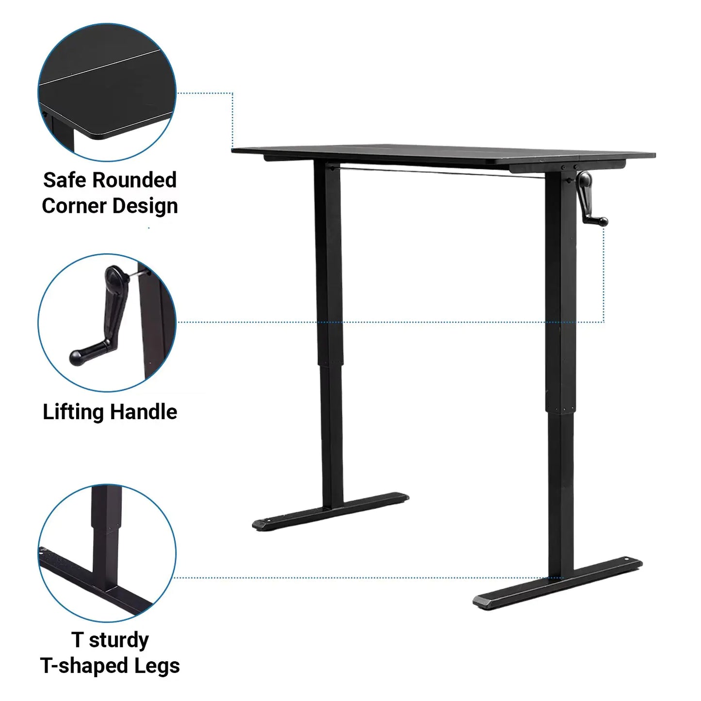PureDesk™ Manual Standing Desk - Adjustable Height, Solid Frame